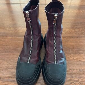 Zara Burgundy and Black Combat Boots